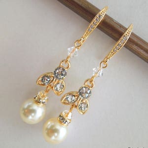 Pearl Dangle Earrings: Rhinestone Bridal Wedding Jewelry, Shelby