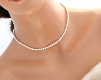 Pearl Necklace, Wedding Bride Necklace, Delicate Pearl Necklace, Simple Pearl Necklace, Minimalist Wedding Jewelry, pearl choker, MAKAYLA