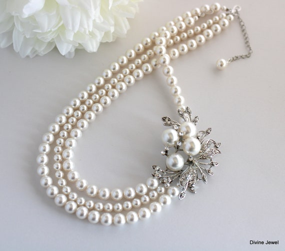 Bridal Pearl and Crystal Necklace, Statement Bridal Necklace