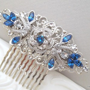 Crystal Bridal Hair Comb Wedding Hair Comb Something Blue flower and leaf wedding Hair accessories vintage style hair comb ROSELANI