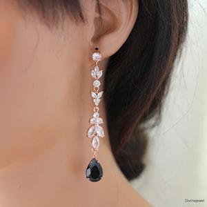 Black CZ Teardrop Chandelier Earrings Bridal Jewelry Statement Earrings Cubic Zirconia Black Teardrop Earrings Chandelier Earrings CZ LORNA