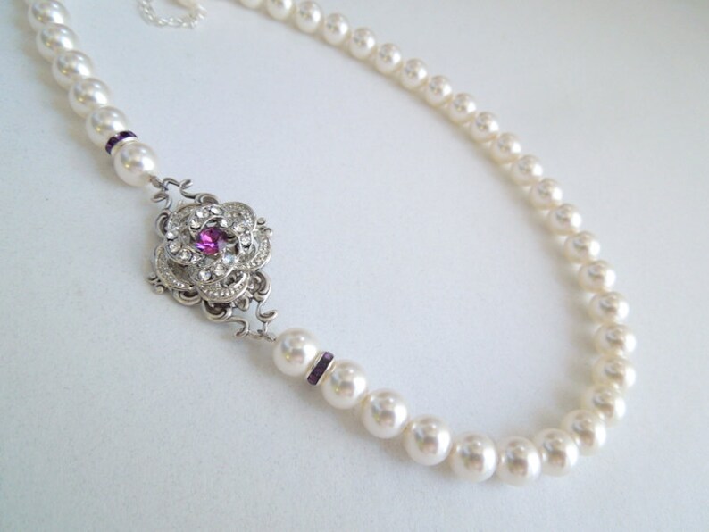 rhinestone necklace wedding necklace pearl ROSELANI pearl necklace bridal Pearl Necklace vintage style wedding rhinestone Necklace