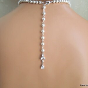 Pearl Bridal Necklace Set: Cubic Zirconia Wedding Jewelry, Silver Earrings and Backdrop Option, HOPE image 7