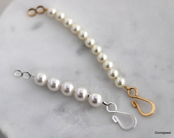 Pearl necklace extender, necklace extender, pearl bracelet extender, hook extender pearl, adjustable necklace extender, pearl extension ,