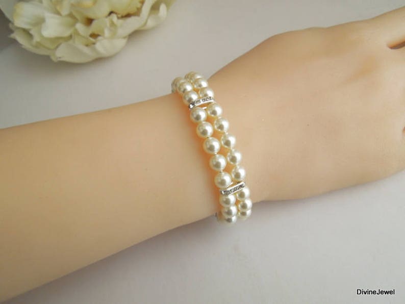 pearl bracelet, bridal bracelet, pearl rhinestone bracelet, wedding pearl bracelet, rhinestone bracelet, crystal bridal bracelet, FRANCESCA image 7