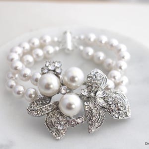 Bridal pearl Bracelet, Wedding Rhinestone Bracelet, pearl bracelet wedding, pearl bracelet, rhinestone bracelet, statement bracelet, SHARON