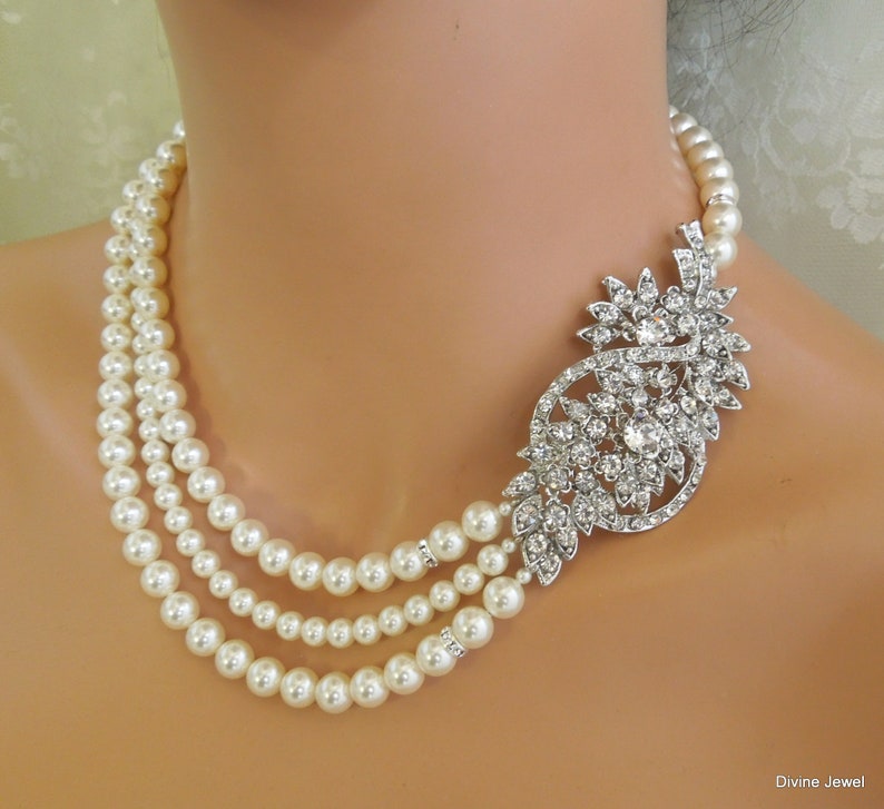 Bridal Pearl Necklace Wedding Rhinestone Necklace Wedding - Etsy