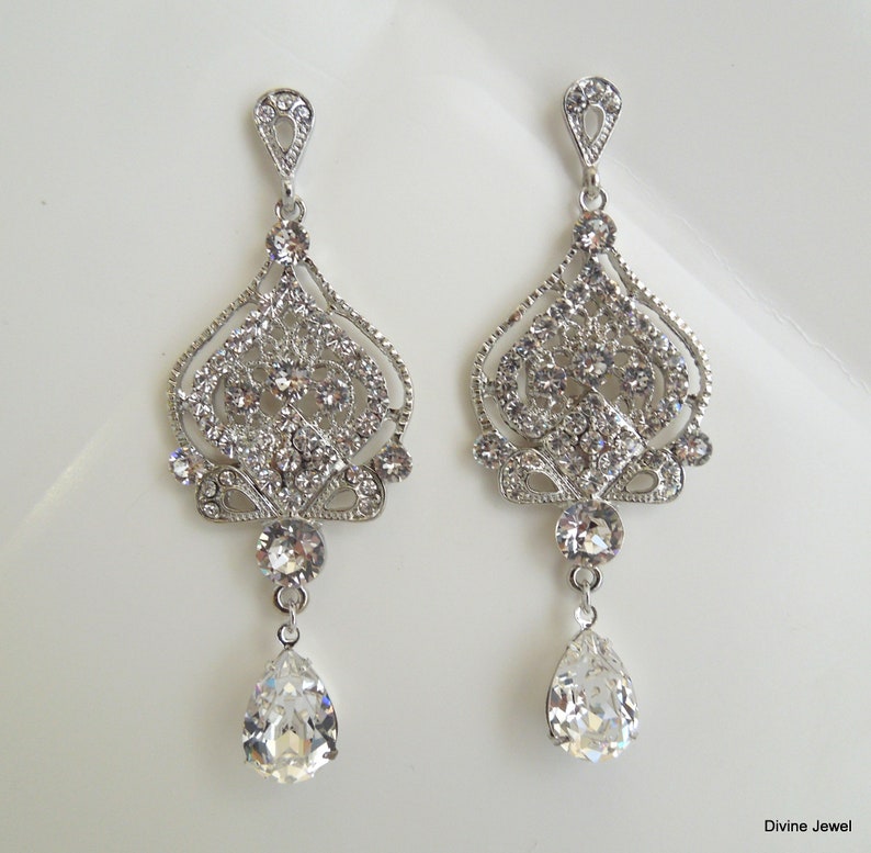 Statement Earrings STELLA rhinestone earrings wedding Rhinestone Earrings bridal Earrings Chandelier Bridal crystal Earrings teardrop