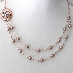 Rose Gold Pearl Bridal Necklace: Crystal Flower Wedding Jewelry, Roselani