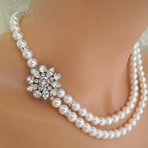 Bridal Pearl Necklace: Rhinestone Flower, Wedding Backdrop, SAVANNAH