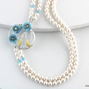 Vintage Pearl Brooch Necklace: Crystal Wedding Jewelry, Floral necklace