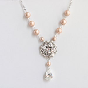 bridal backdrop necklace, bridal pearl necklace, Wedding necklace, bridal jewelry, backdrop necklace, pearl necklace, pearl choker, ROSELANI image 9
