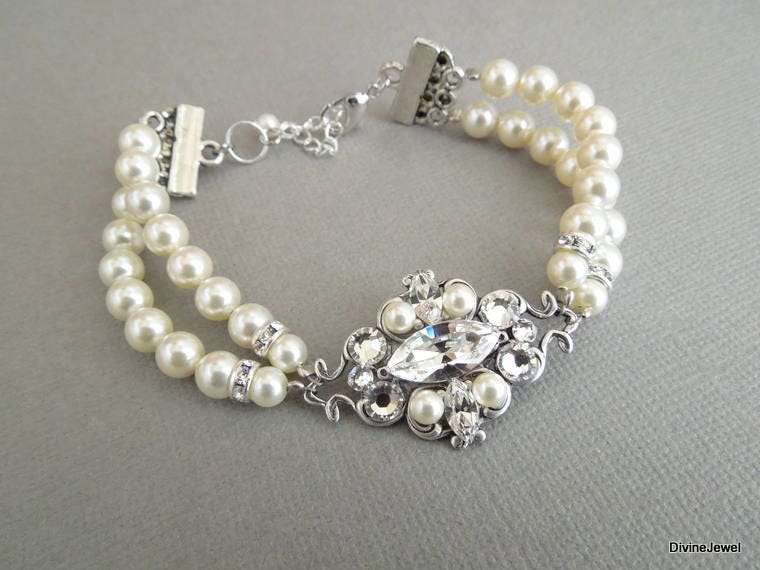 bridal pearl and crystal Bracelet Statement Bridal Bracelet | Etsy