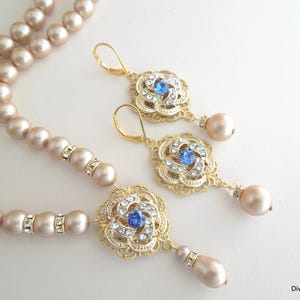 Etwas Blaues Perlenkette und Ohrring Set Brautschmuck Set Braut etwas Blaues Perlenset Hochzeit Schmuck Halskette Ohrringe ROSELANI