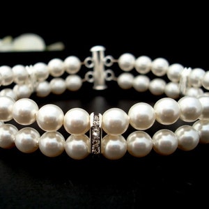 pearl bracelet, bridal bracelet, pearl rhinestone bracelet, wedding pearl bracelet, rhinestone bracelet, crystal bridal bracelet, FRANCESCA image 6