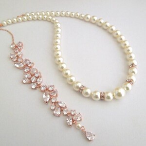 Rose Gold Pearl Bridal Necklace: Crystal Wedding Jewelry, Rachael