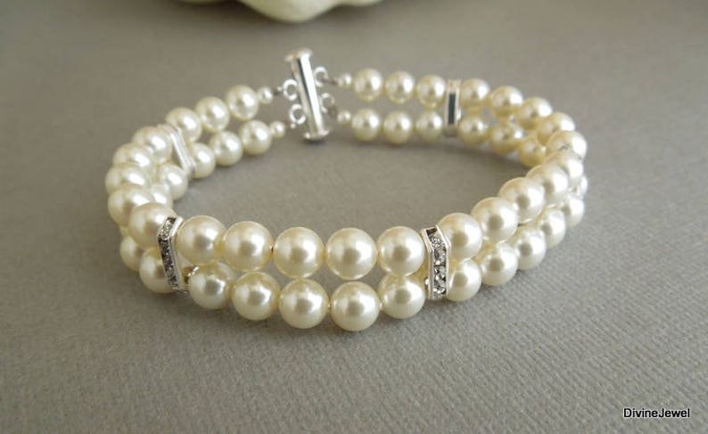 pearl bracelet, bridal bracelet, pearl rhinestone bracelet, wedding pearl bracelet, rhinestone bracelet, crystal bridal bracelet, FRANCESCA cream