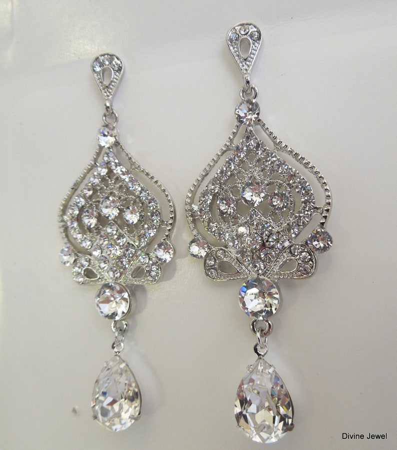 Statement Earrings STELLA rhinestone earrings wedding Rhinestone Earrings bridal Earrings Chandelier Bridal crystal Earrings teardrop