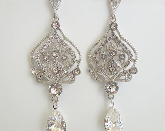 Bridal crystal Earrings, bridal Earrings Chandelier, wedding Rhinestone Earrings, Statement Earrings, rhinestone earrings, teardrop, STELLA