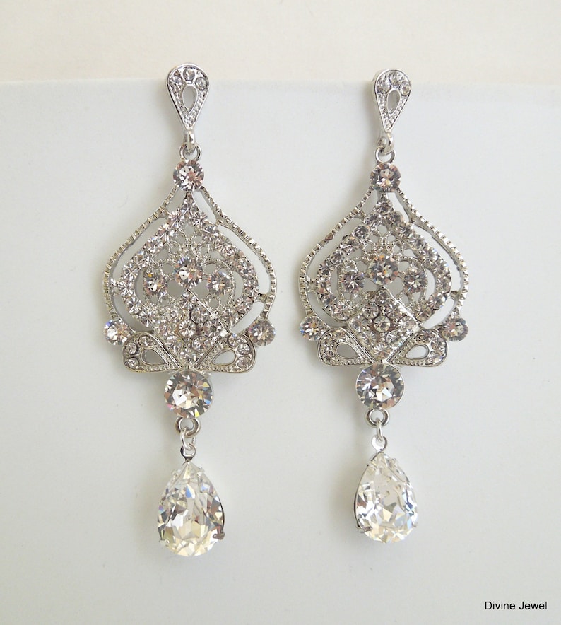Statement Earrings STELLA rhinestone earrings wedding Rhinestone Earrings bridal Earrings Chandelier Bridal crystal Earrings teardrop