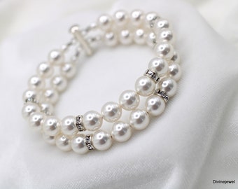 Bridal Pearl bracelet, Ivory Pearls bracelet, Bridal Classic bracelet, Vintage Style, rhinestone bracelet, Wedding Pearl bracelet, RENEE