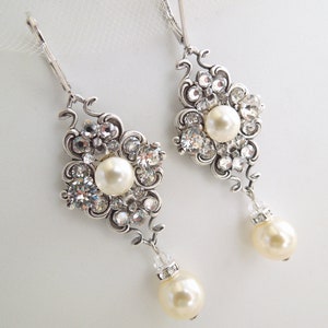 Pearl Bridal Earrings, wedding Rhinestone Earrings, Bridal Earrings chandelier, pearl earrings, Rhinestone Earrings, bridal jewelry, CLAUDE image 7