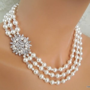 wedding necklace for bride wedding necklace pearl and rhinestone necklace statement bridal jewelry pearl wedding jewelry for brides  MIRNA