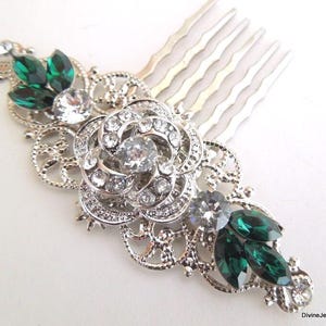 Pente de cabelo de noiva com cristais verdes, acessórios de cabelo para casamento, pente de cabelo vintage, pente de cabelo verde, pente de cabelo com strass em formato de flor e folha, ROSELANI