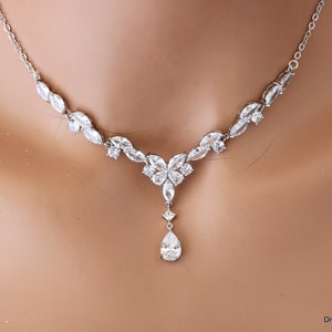 Bridal Necklace Set For Bride: Cubic Zirconia Wedding Jewelry, Luisa