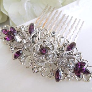 Bridal hair comb, Rhinestone Hair Comb, wedding hair accessories, wedding hair comb, bridesmaid hair comb, purple crystal comb, ROSELANI