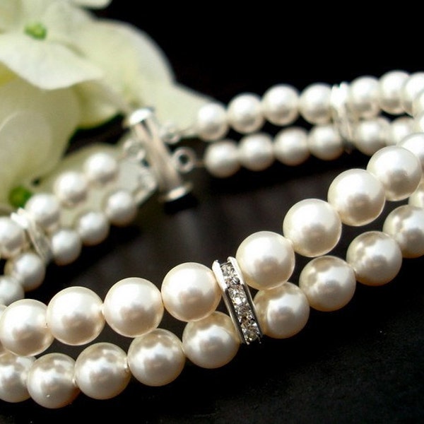 pearl bracelet, bridal bracelet, pearl rhinestone bracelet, wedding pearl bracelet, rhinestone bracelet, crystal bridal bracelet, FRANCESCA