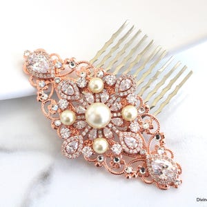 Rose Gold Bridal Hair Comb: Crystal Pearl Headpiece ARLENE