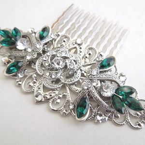 green Crystal bridal hair comb, Wedding Hair Accessories, hair comb Vintage, green hair comb, flower and Leaf Rhinestone Hair Comb, ROSELANI