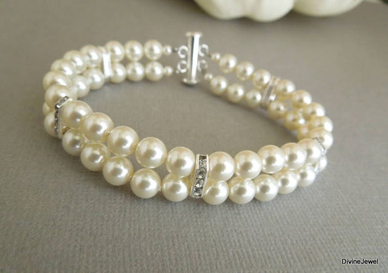pearl bracelet, bridal bracelet, pearl rhinestone bracelet, wedding pearl bracelet, rhinestone bracelet, crystal bridal bracelet, FRANCESCA image 8