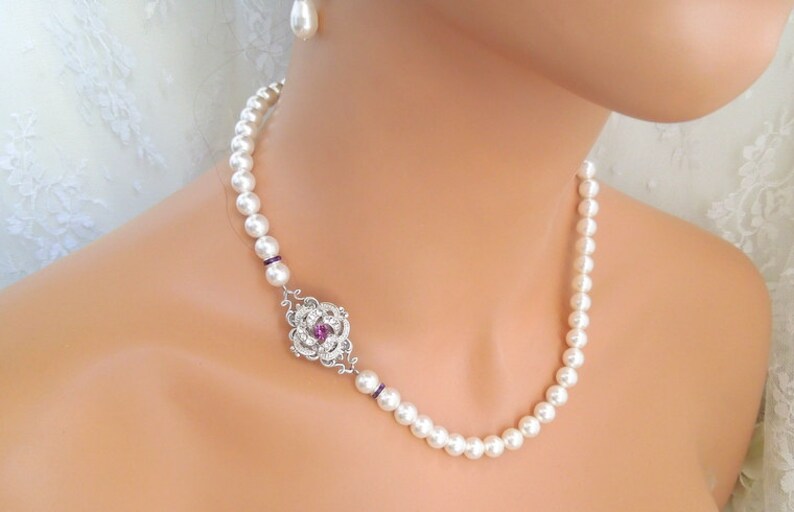 rhinestone necklace wedding necklace pearl ROSELANI pearl necklace bridal Pearl Necklace vintage style wedding rhinestone Necklace