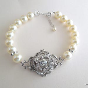 Pearl Flower Bracelet Wedding Jewelry Bridal Accessory Formal Event Special Occasion Perfect Gift for Bride Wedding Day Formal Wear ROSELANI