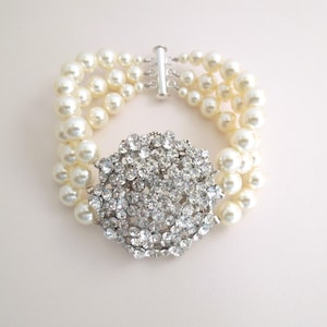 Rhinestone & Pearl Bridal Bracelet: Vintage Style Wedding Jewelry, Vanessa