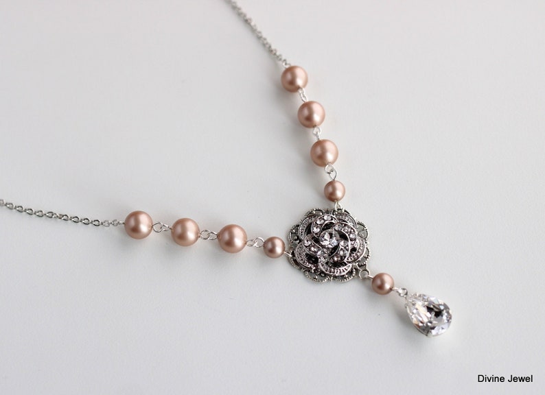 bridal backdrop necklace, bridal pearl necklace, Wedding necklace, bridal jewelry, backdrop necklace, pearl necklace, pearl choker, ROSELANI Champagne