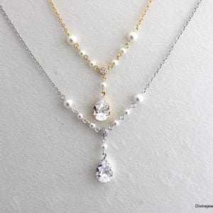 Teardrop Crystal Pearl Bridal Jewelry Set: Wedding Necklace & Earrings, Layla