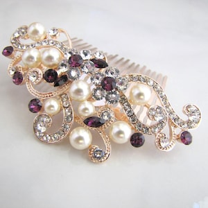 Rose Gold Pearl Wedding Comb: Rhinestone Bridal Hair Accessory, Kendra