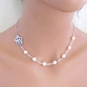 Pearl Flower Necklace: Wedding Jewelry Bridal Accessory Formal Event Roselani