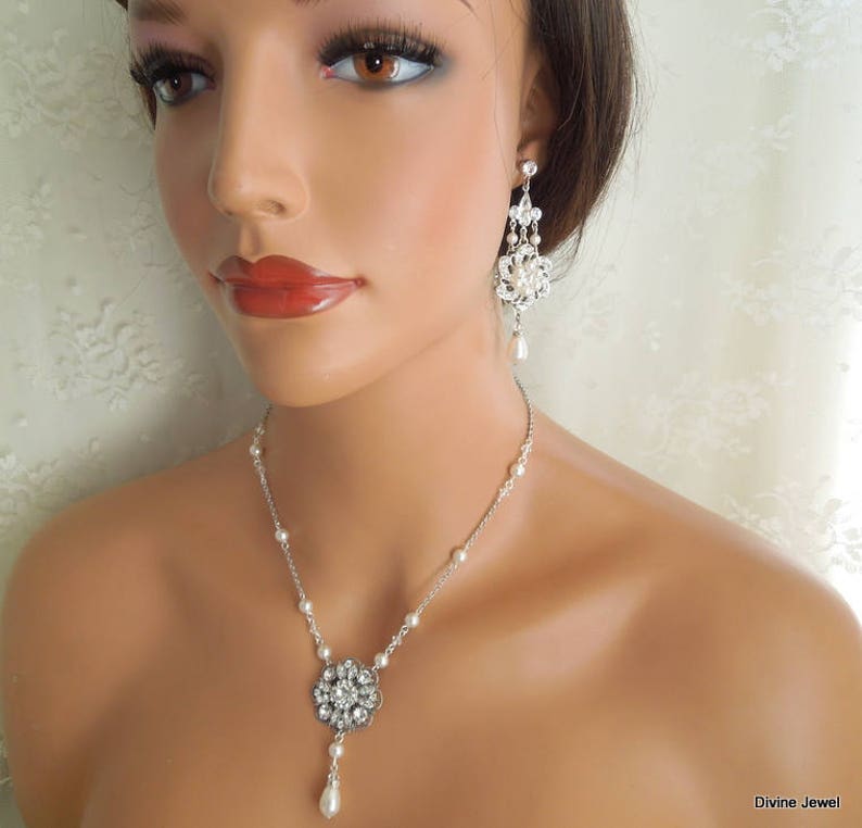 bridal Pearl Necklace, wedding Rhinestone Necklace, wedding necklace bridal jewelry, rhinestone necklace, pearl Necklace, pearl, COLLEEN image 8