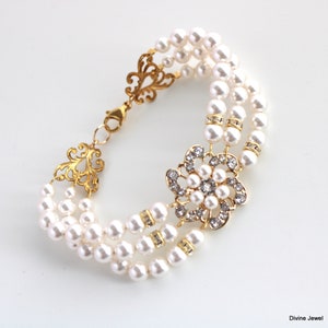 bridal bracelet pearl, rhinestone Bracelet wedding, Wedding pearl bracelet, bridal jewelry, pearl bracelet, rhinestone bracelet, AMELIA gold