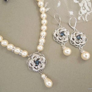Brautschmuck Set, Perlenkette Hochzeit, Schmuckset Hochzeit, Brautjungfer Schmuckset, Brautkette und Ohrring Set, Perle, ROSELANI