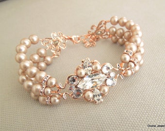 pearl bridal Bracelet, wedding pearl Bracelet, bridal Rhinestone Bracelet, pearl bracelet, rhinestone bracelet, statement bracelet, GABY