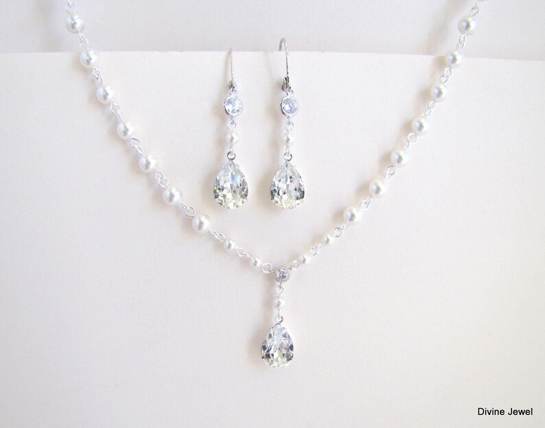Braut Perlenkette Set, Kristall Teardrop Ohrringe Option, Layla Bild 4