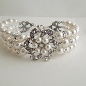 bridal bracelet pearl, rhinestone Bracelet wedding, Wedding pearl bracelet, bridal jewelry, pearl bracelet, rhinestone bracelet, AMELIA image 6