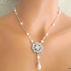 bridal Pearl Necklace, wedding Rhinestone Necklace, wedding necklace bridal jewelry, rhinestone necklace, pearl Necklace, pearl, COLLEEN image 5