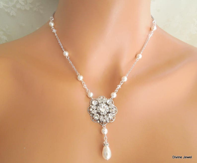 bridal Pearl Necklace, wedding Rhinestone Necklace, wedding necklace bridal jewelry, rhinestone necklace, pearl Necklace, pearl, COLLEEN image 5