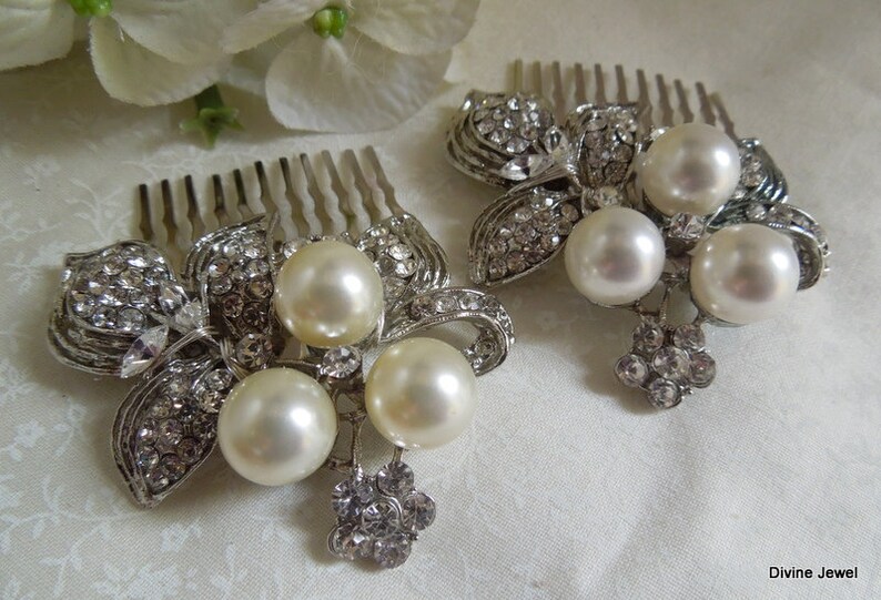 bridal Hair Comb Wedding hair comb pearl Hair Comb wedding hair accessories blue hair comb swatovski crystal vintage style hair comb SHARON